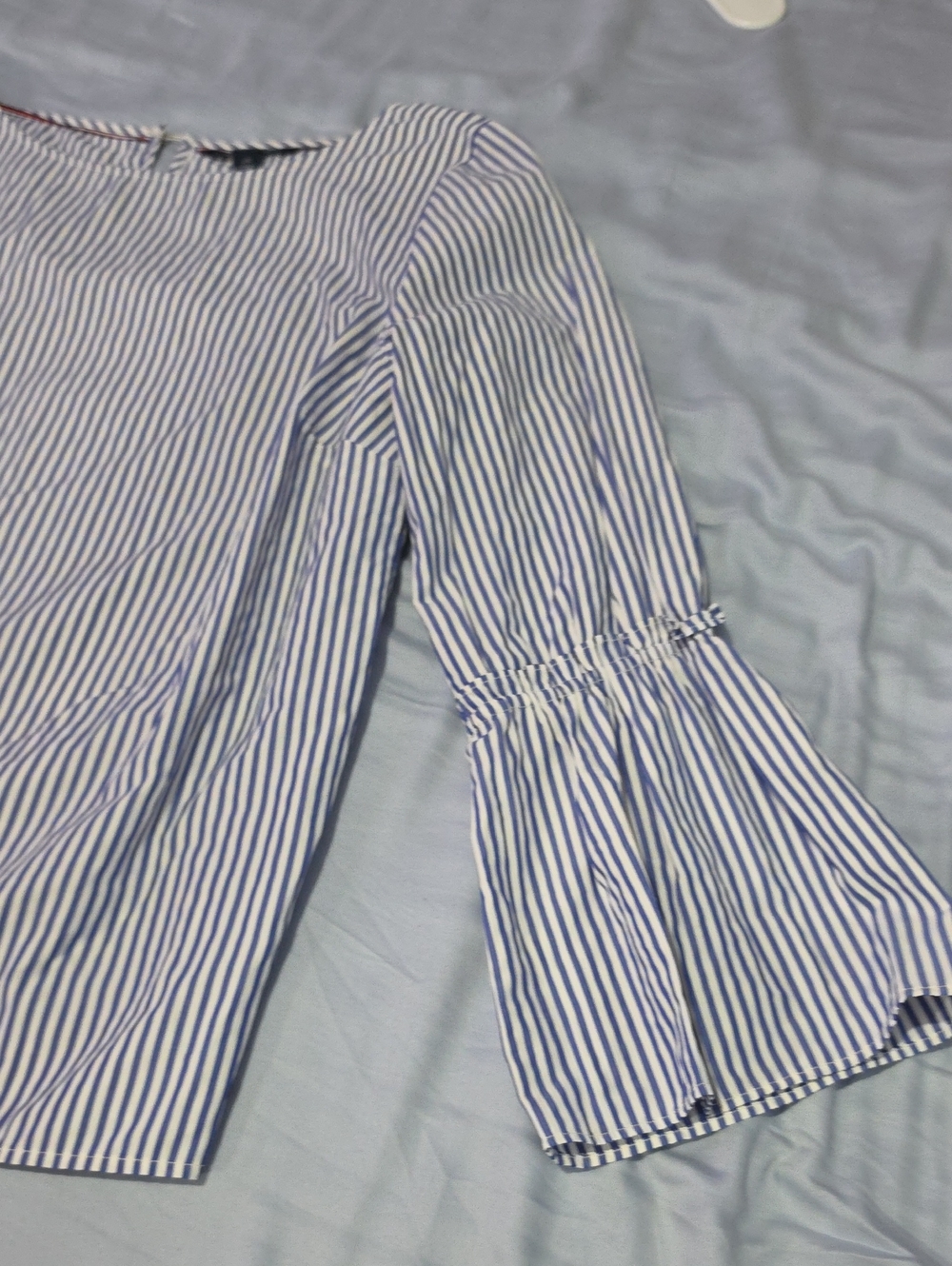 Striped Blue and White Bell-Sleeve Women's Top